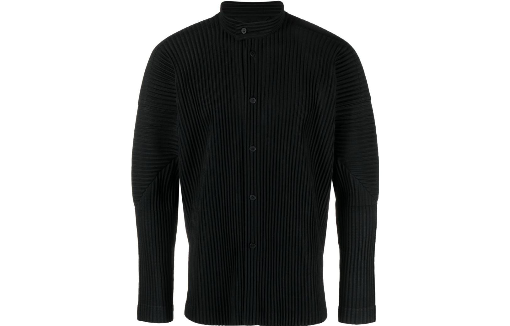 Homme Plissé Issey Miyake  Black Solid Stand Collar Long Sleeve Shirt HP38JJ117-15