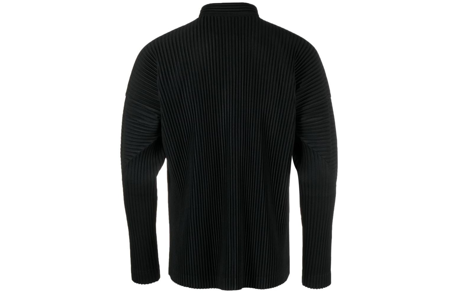 Lookbook オムプリッセ イッセイミヤケ ブラック スタンドカラー 長袖シャツ HP38JJ117-15