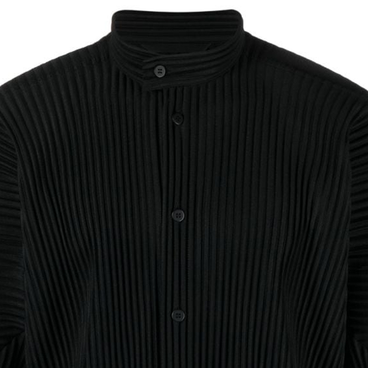 Shop オムプリッセ イッセイミヤケ ブラック スタンドカラー 長袖シャツ HP38JJ117-15