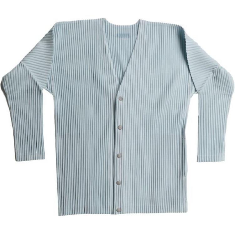 Homme Plissé Issey Miyake  Light Grey V-Neck Button Knitted Cardigan. HP46JL181