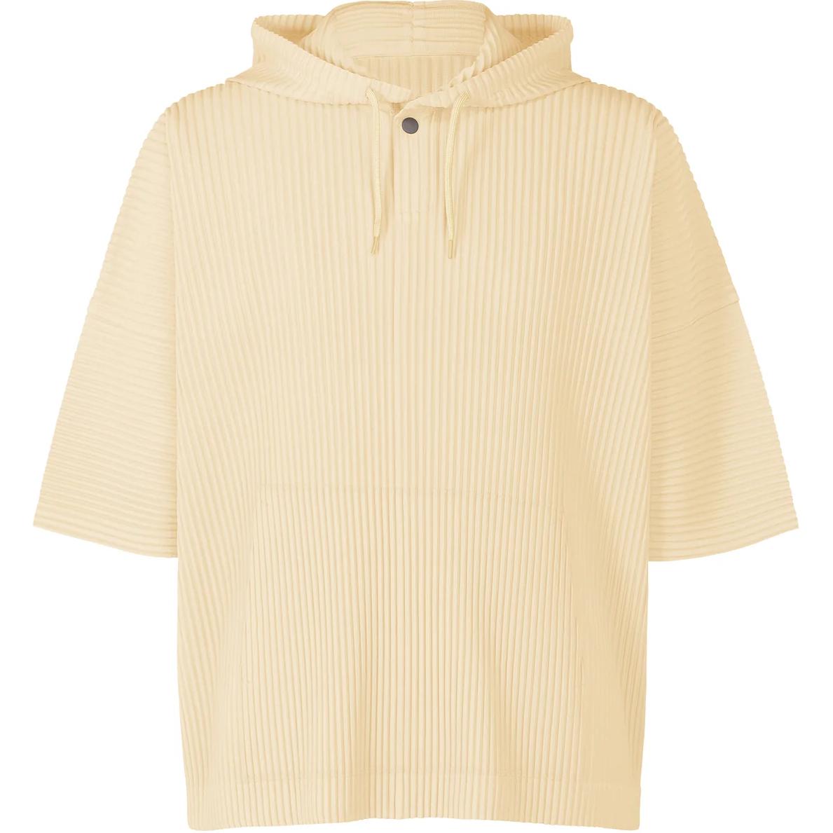Homme Plissé Issey Miyake  Vanilla White Pleated Hoodie 3/4 Sleeves HP41JK127-03