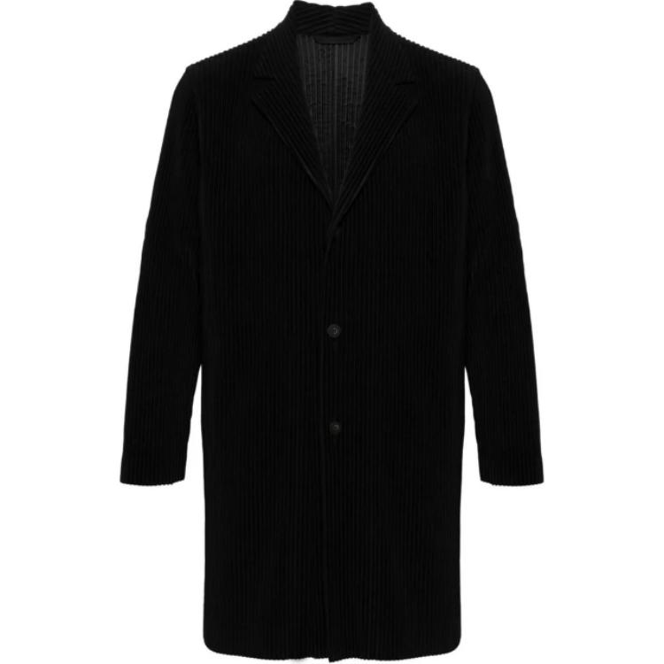 HOMME PLISSÉ ISSEY MIYAKE Black Mid-Length Single-Breasted Jacket for Men HP48JD402-15