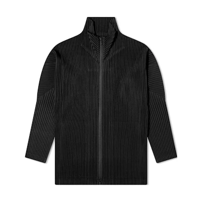 HOMME PLISSÉ ISSEY MIYAKE Black Pleated Zip-Up Jacket with Stand Collar HP39JL440-15