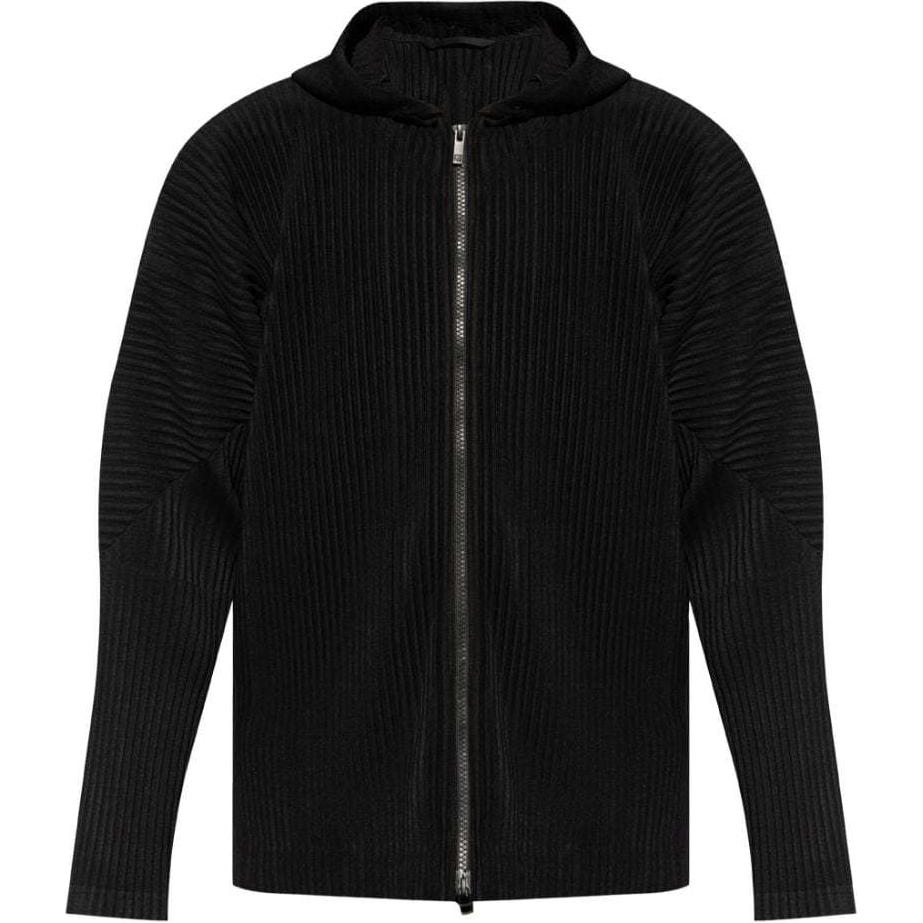 HOMME PLISSÉ ISSEY MIYAKE Black Pleated Zip Hoodie Jacket for Men HP46JL116-BLACK