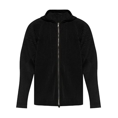 HOMME PLISSÉ ISSEY MIYAKE Black Pleated Zip Hoodie Jacket for Men HP46JL116-BLACK