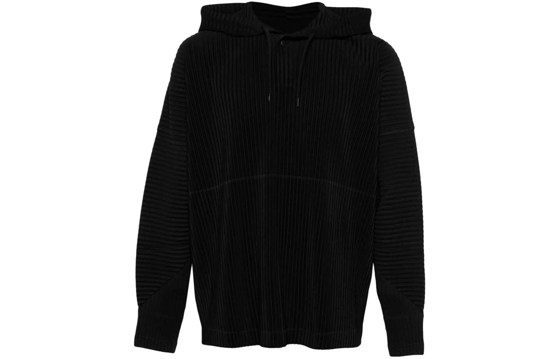 HOMME PLISSÉ ISSEY MIYAKE Black Solid Hoodie Long Sleeve Pullover HP38JK12715