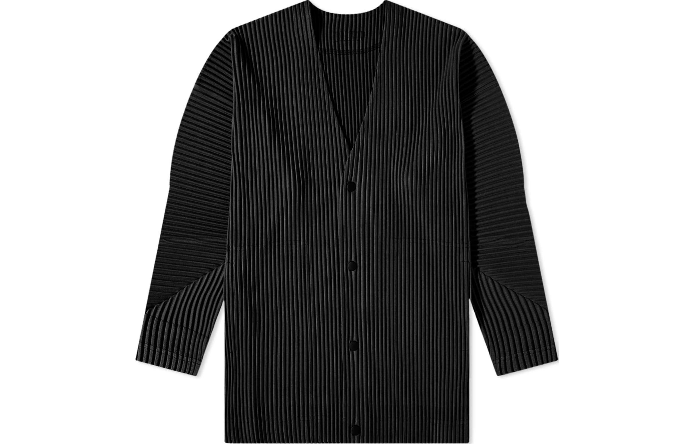 HOMME PLISSÉ ISSEY MIYAKE Black V-Neck Pleated Cardigan Jacket HP36JL105-15