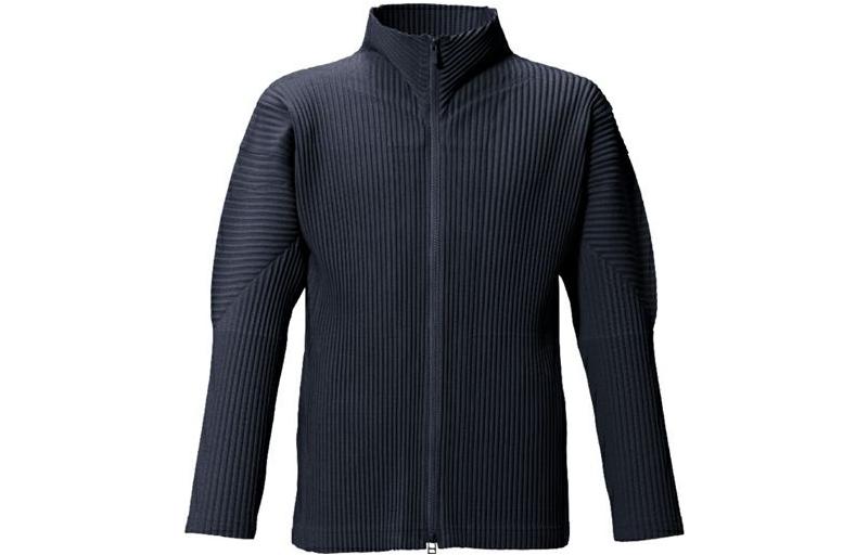 Homme Plissé Issey Miyake Blue Pleated Zip-Up Knit Sweater for Men. HP55JL140-75