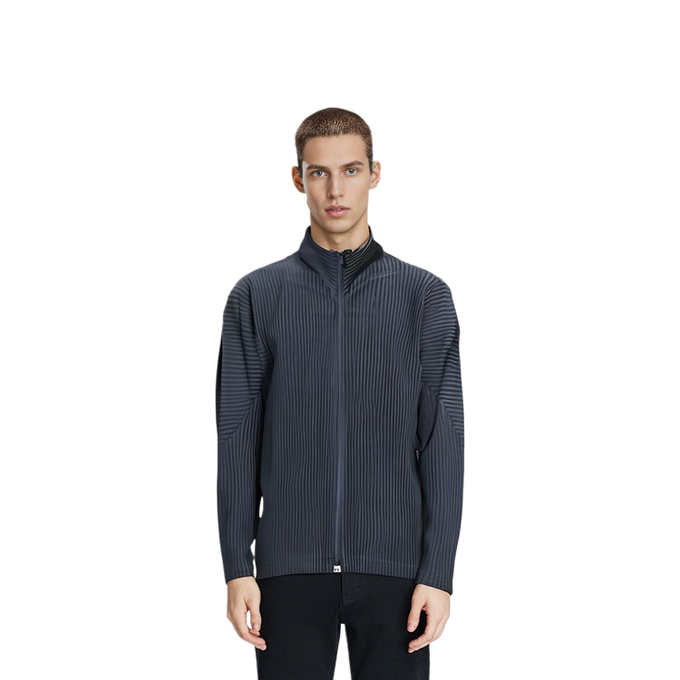 Lookbook オムプリッセ イッセイミヤケ ブルー プリーツ ジップアップ ニットセーター メンズ HP55JL140-75