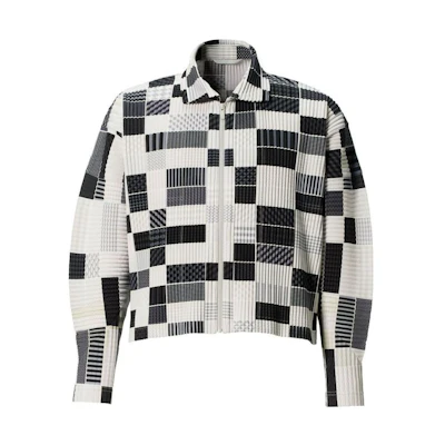 HOMME PLISSÉ ISSEY MIYAKE Colorblock Print Zip-Up Jacket Black/White () HP11JL228-96