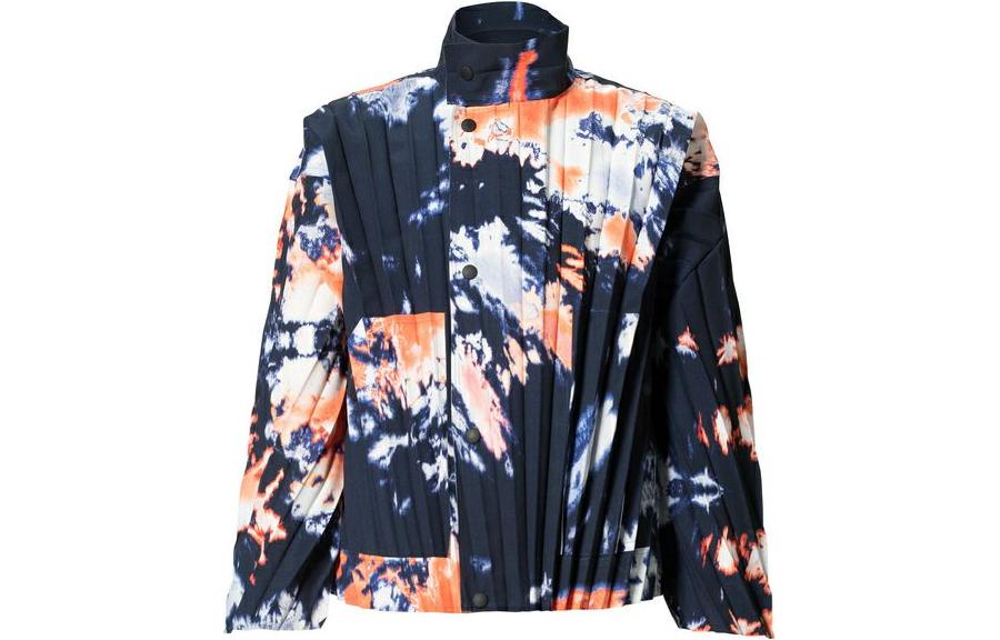 HOMME PLISSÉ ISSEY MIYAKE Colorblock Tie-Dye Pleated High Neck Jacket Blue HP11FC020-75