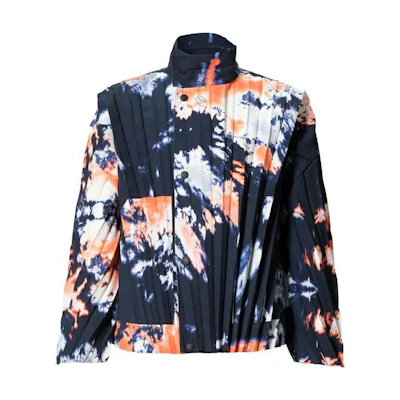 HOMME PLISSÉ ISSEY MIYAKE Colorblock Tie-Dye Pleated High Neck Jacket Blue HP11FC020-75
