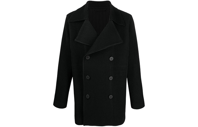 HOMME PLISSÉ ISSEY MIYAKE FW21 Pleated Double-Breasted Blazer Jacket Black Men HP08FA007-15