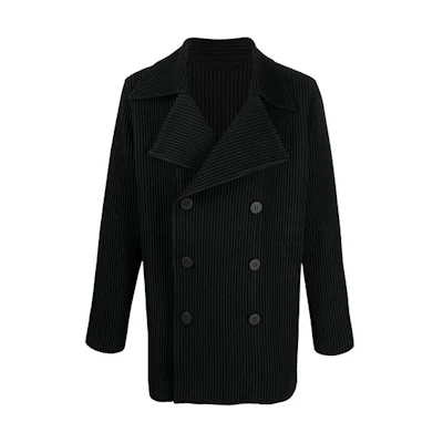 HOMME PLISSÉ ISSEY MIYAKE FW21 Pleated Double-Breasted Blazer Jacket Black Men HP08FA007-15