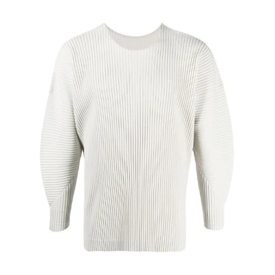 HOMME PLISSÉ ISSEY MIYAKE FW21 Pleated Lantern Sleeve Pullover Sweatshirt Grey HP16JK107-10