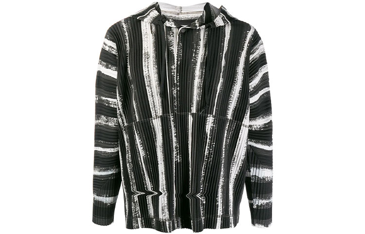 HOMME PLISSÉ ISSEY MIYAKE FW21 Pleated Striped Hoodie Black HP98JK166-17