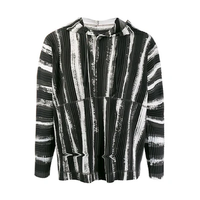 HOMME PLISSÉ ISSEY MIYAKE FW21 Pleated Striped Hoodie Black HP98JK166-17