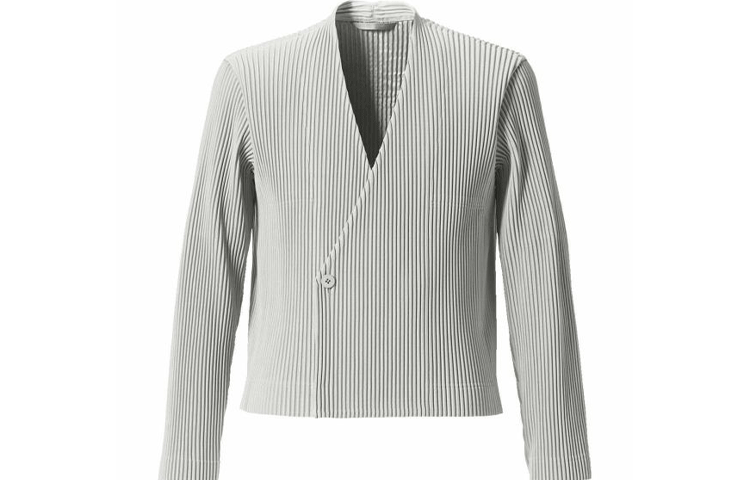 HOMME PLISSÉ ISSEY MIYAKE FW21 V-Neck Pleated Single-Button Jacket Light Grey HP13JD161-11