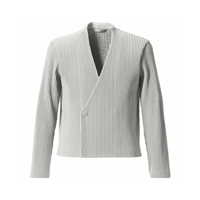 HOMME PLISSÉ ISSEY MIYAKE FW21 V-Neck Pleated Single-Button Jacket Light Grey HP13JD161-11