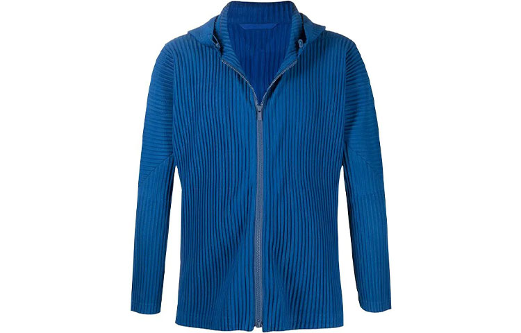 HOMME PLISSÉ ISSEY MIYAKE FW21 Zip Pleated Hoodie Jacket Blue () HP08JL110-73