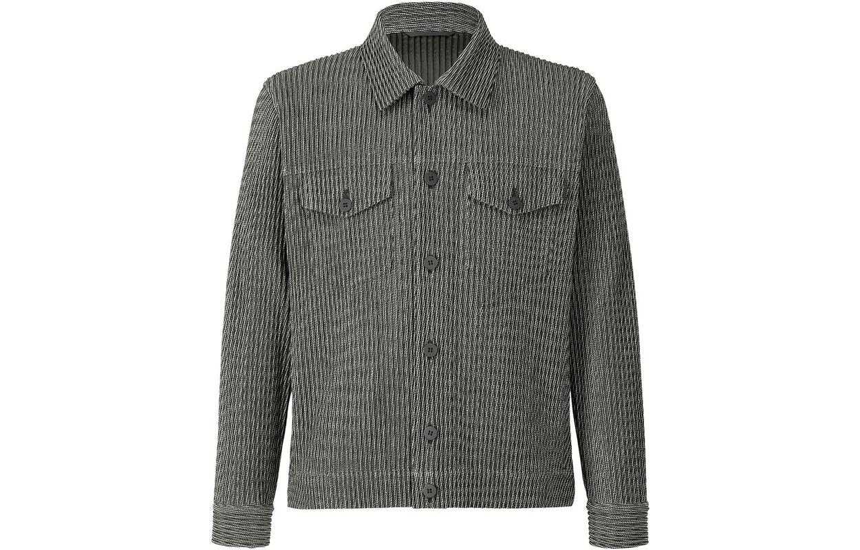 HOMME PLISSÉ ISSEY MIYAKE FW22 Black Embossed Striped Casual Jacket for Men HP28-JC161-15