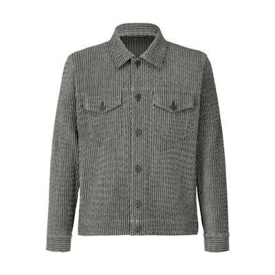 HOMME PLISSÉ ISSEY MIYAKE FW22 Black Embossed Striped Casual Jacket for Men HP28-JC161-15