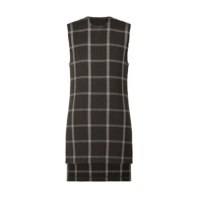 Homme Plissé Issey Miyake FW22 Black Grid Pattern Split Side Vest Men HP23FK306-19