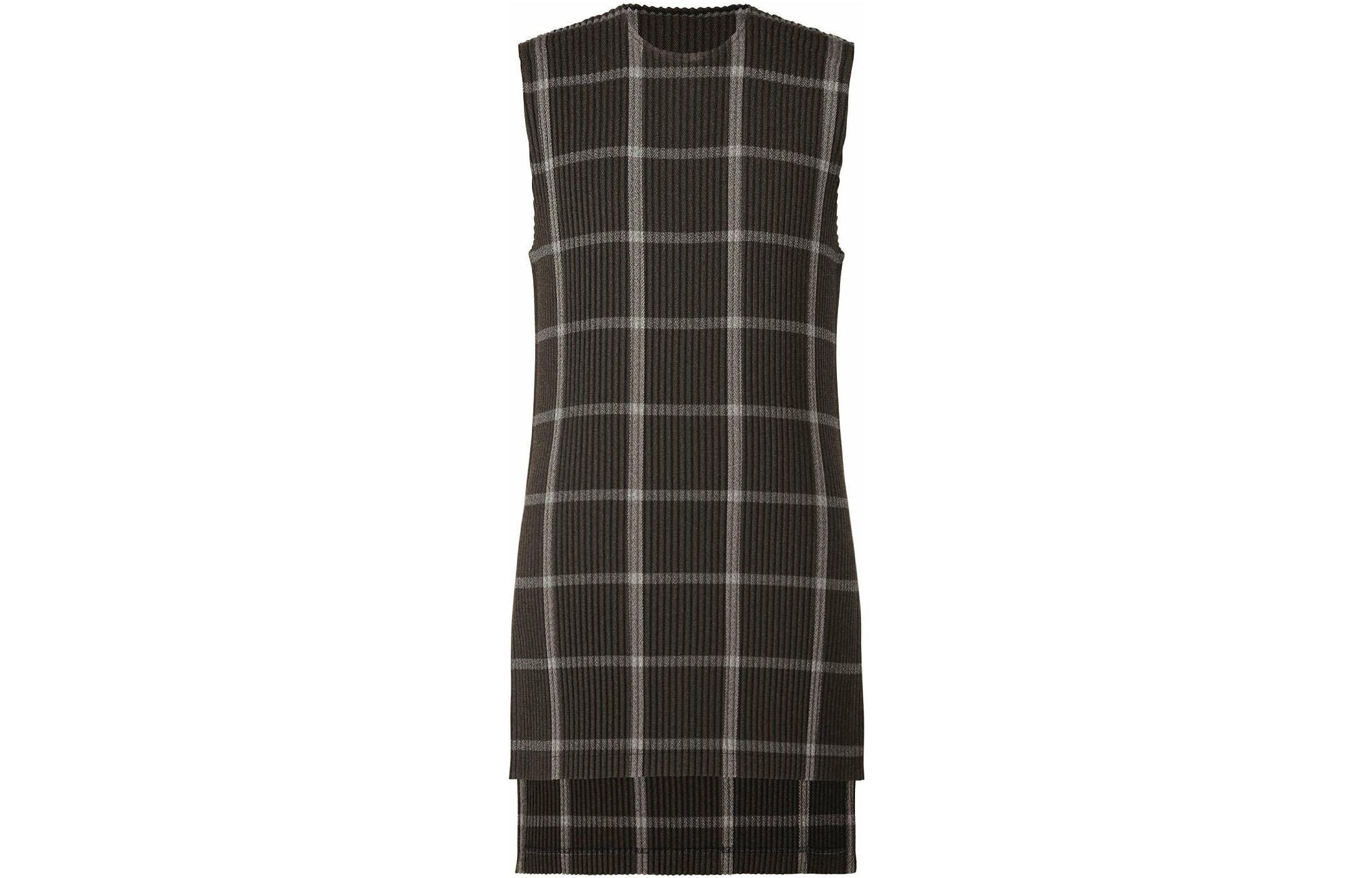 Order Homme Plissé Issey Miyake FW22 黑色格紋開衩背心 男士 HP23FK306-19