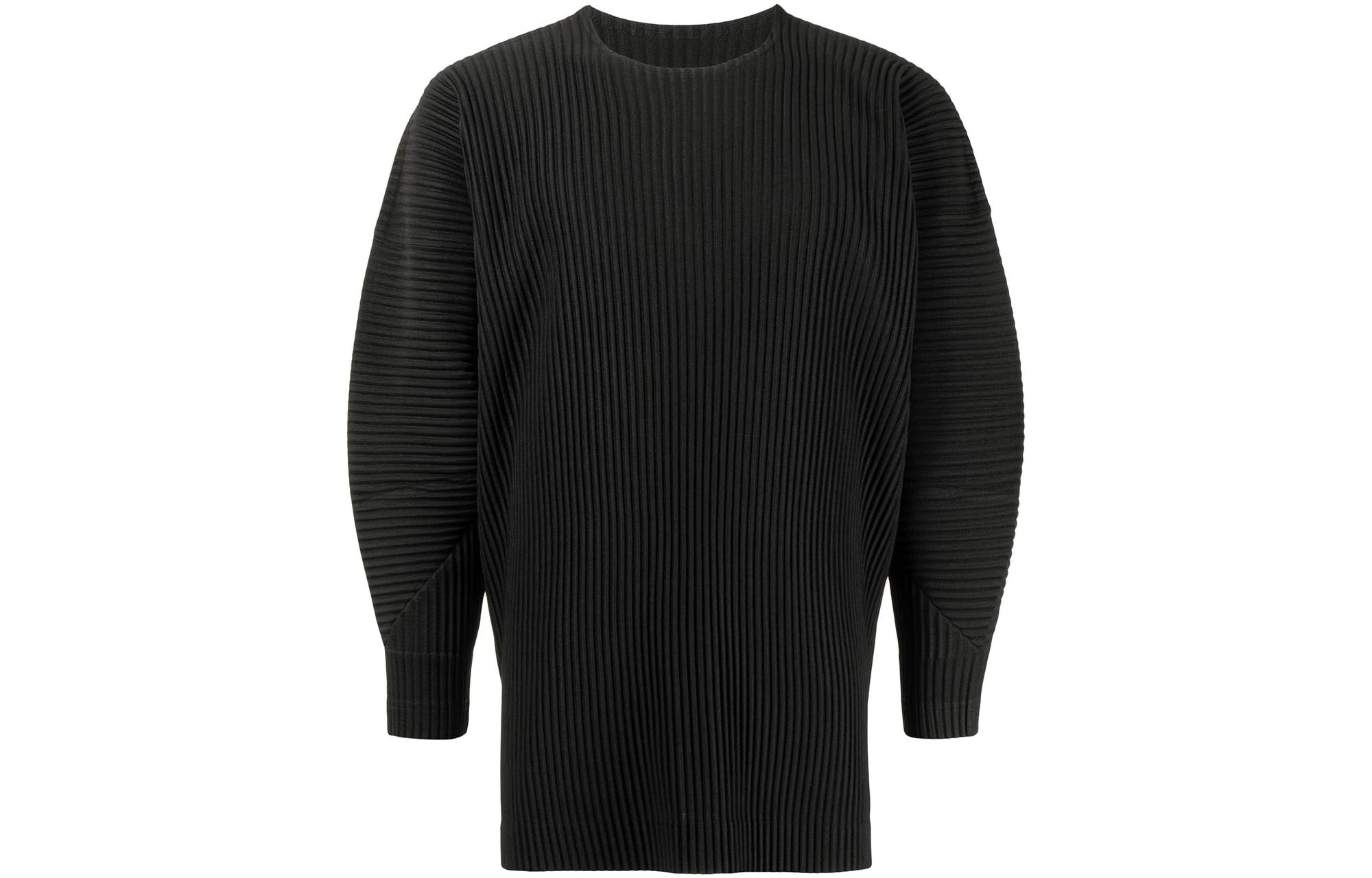 HOMME PLISSÉ ISSEY MIYAKE FW22 Black Pleated Crewneck Loose Fit Long Sleeve Sweater HP26JK10215