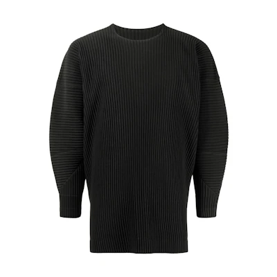 HOMME PLISSÉ ISSEY MIYAKE FW22 Black Pleated Crewneck Loose Fit Long Sleeve Sweater HP26JK10215