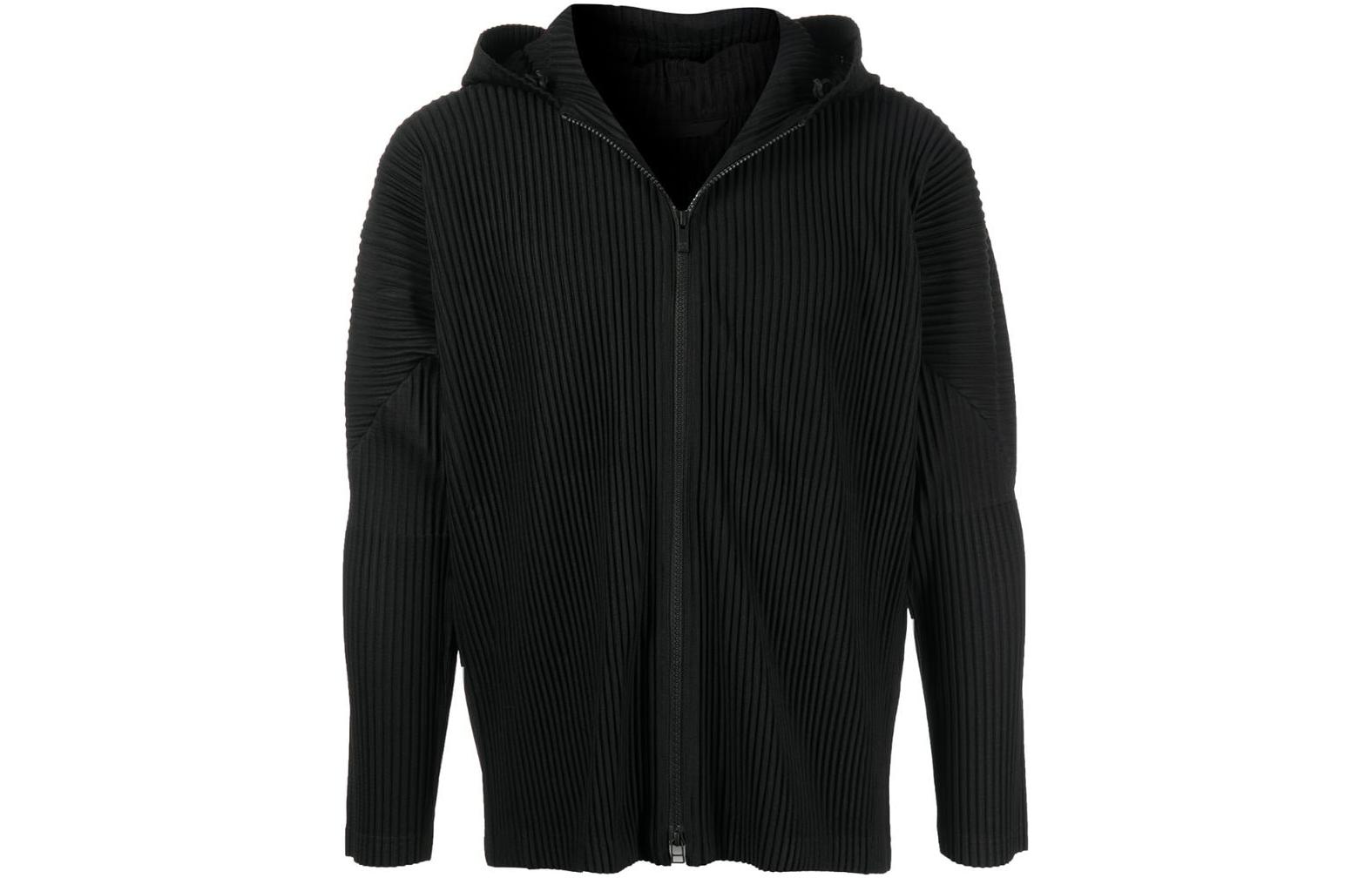 HOMME PLISSÉ ISSEY MIYAKE FW22 Black Pleated Zip Hoodie Jacket Men HP28JL10615-BLACK