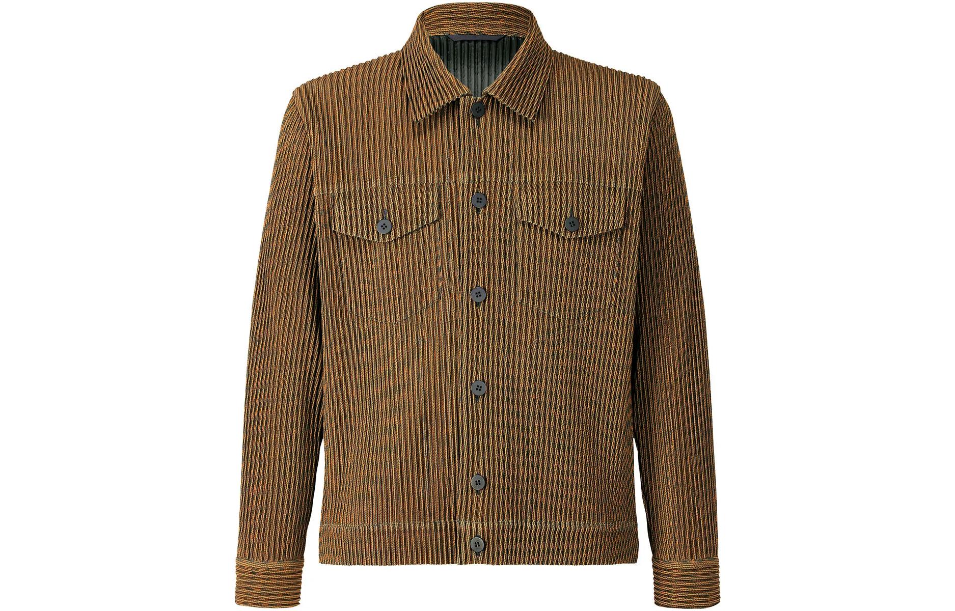 HOMME PLISSÉ ISSEY MIYAKE FW22 Brown Monochrome Striped Embossed Jacket Mens HP28-JC161-32