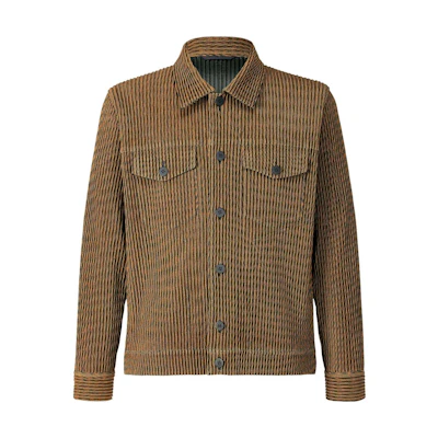 HOMME PLISSÉ ISSEY MIYAKE FW22 Brown Monochrome Striped Embossed Jacket Mens HP28-JC161-32