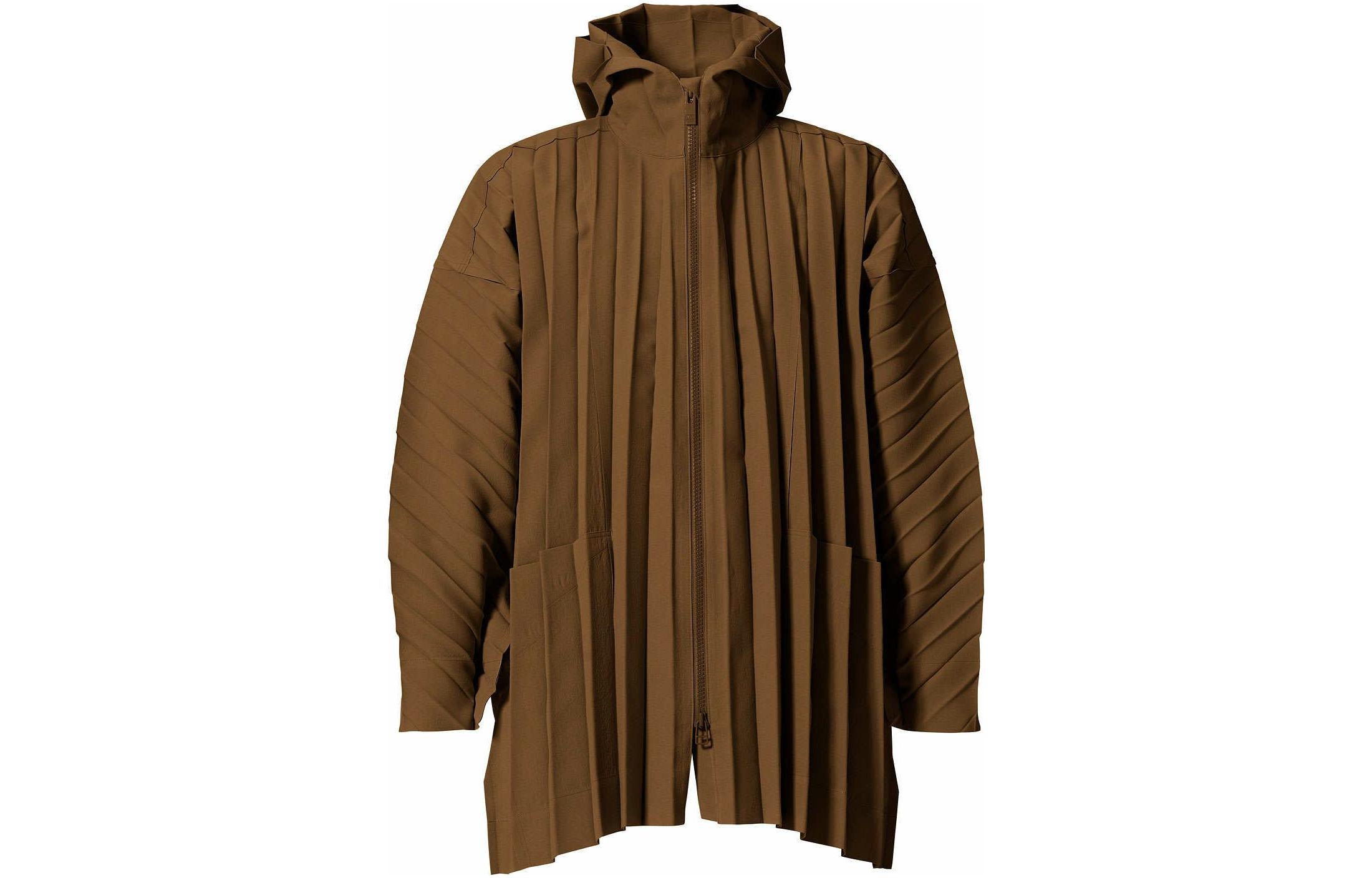 HOMME PLISSÉ ISSEY MIYAKE FW22 Brown Pleated Hooded Long Jacket Menswear Casual HP21FA311-44