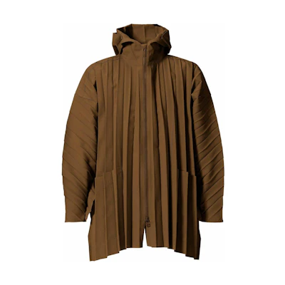 HOMME PLISSÉ ISSEY MIYAKE FW22 Brown Pleated Hooded Long Jacket Menswear Casual HP21FA311-44