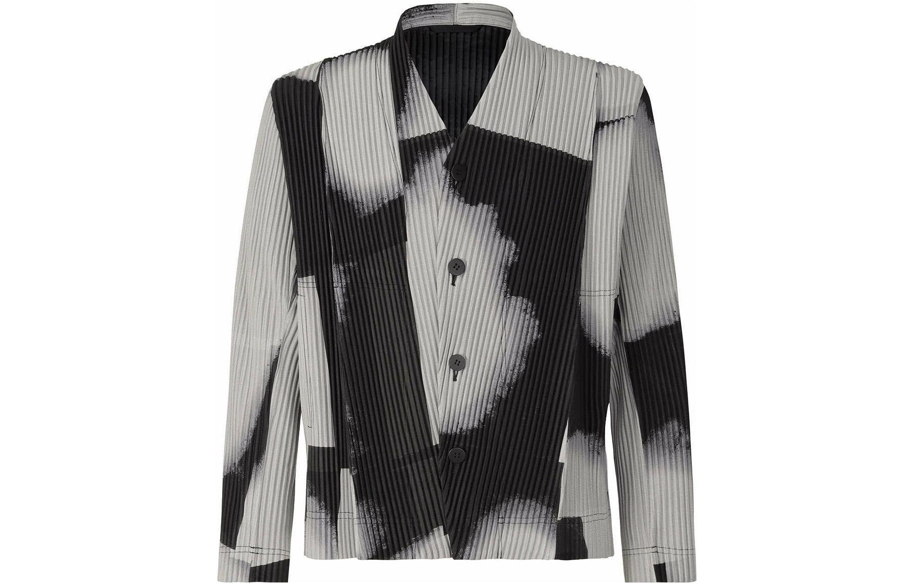 HOMME PLISSÉ ISSEY MIYAKE FW22 Colorblock V-Neck Long Sleeve Jacket Gray HP23JD171-15