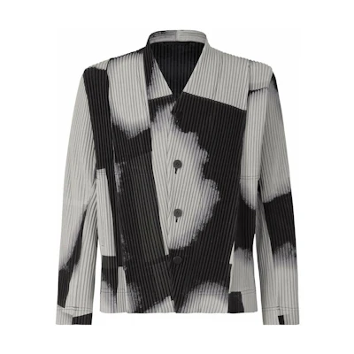 HOMME PLISSÉ ISSEY MIYAKE FW22 Colorblock V-Neck Long Sleeve Jacket Gray HP23JD171-15