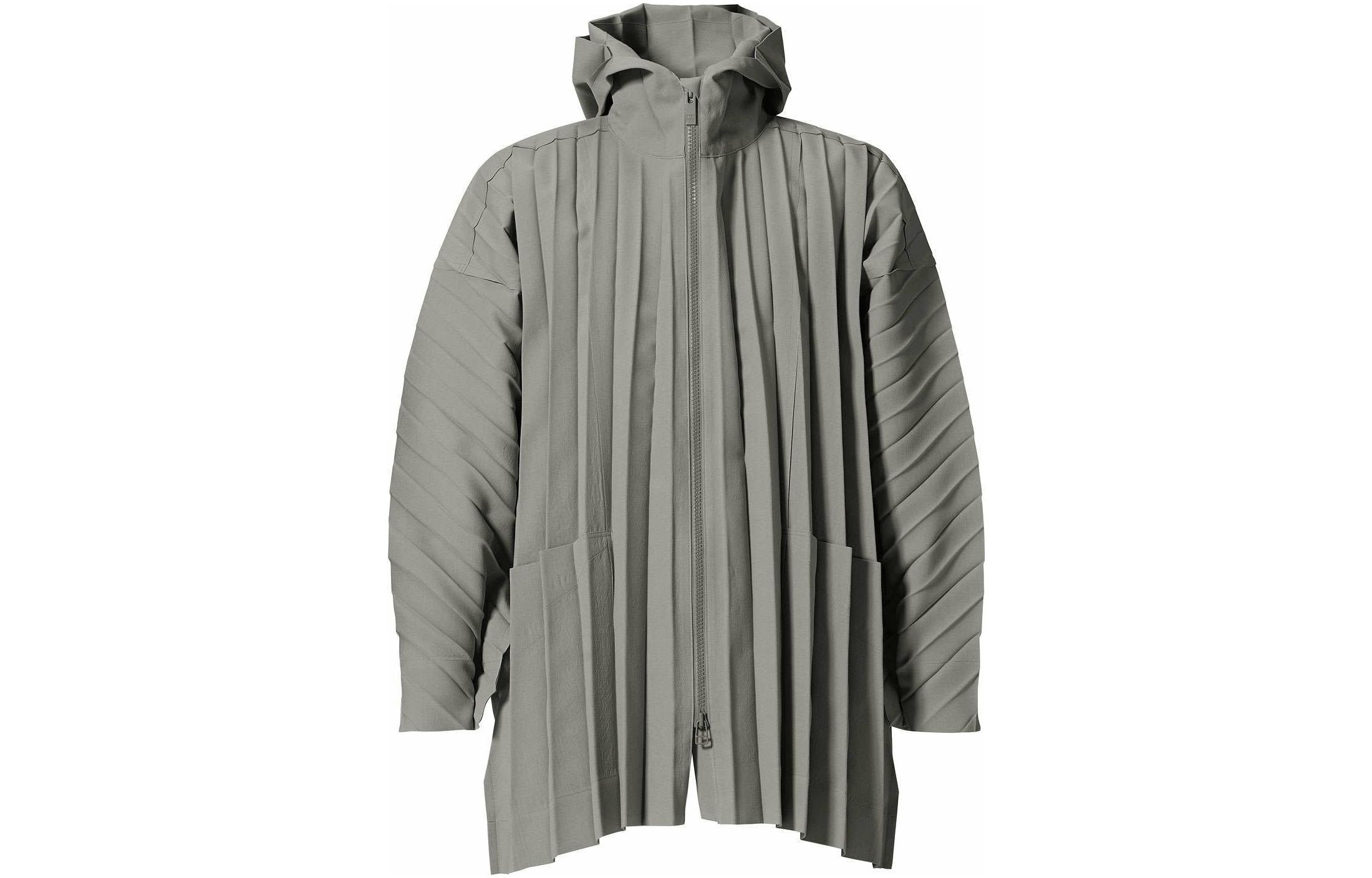 HOMME PLISSÉ ISSEY MIYAKE FW22 Gray Pleated Hooded Long Jacket for Men HP21FA311-12