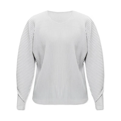 Homme Plissé Issey Miyake FW22 Gray Pleated Long-Sleeve Crewneck Tee . HP28JK147-11