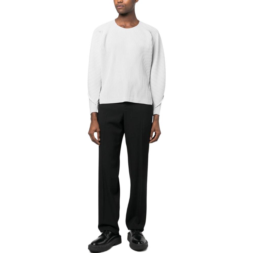 Lookbook オムプリッセ イッセイミヤケ FW22 グレー プリーツ 長袖 クルーネックTシャツ HP28JK147-11