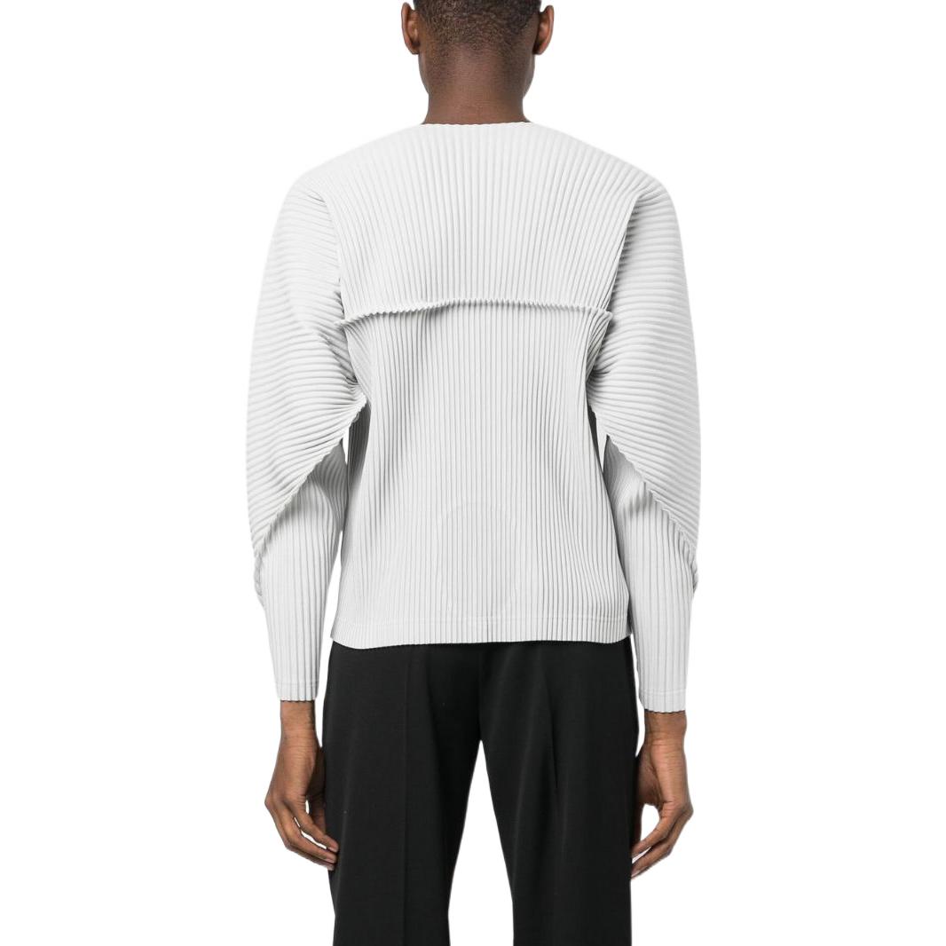 Shop オムプリッセ イッセイミヤケ FW22 グレー プリーツ 長袖 クルーネックTシャツ HP28JK147-11