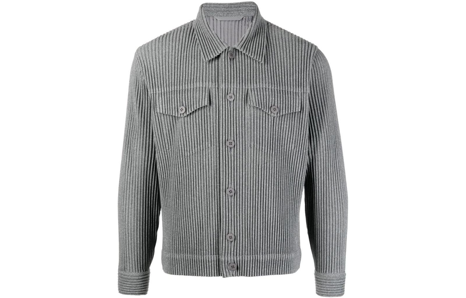 HOMME PLISSÉ ISSEY MIYAKE FW22 Gray Pleated Polo Jacket for Men HP26JC14012
