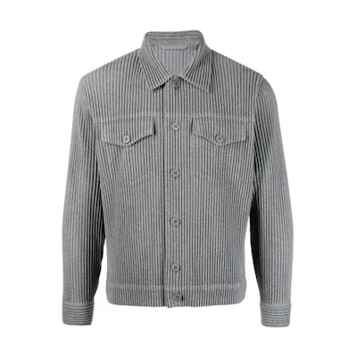 HOMME PLISSÉ ISSEY MIYAKE FW22 Gray Pleated Polo Jacket for Men HP26JC14012