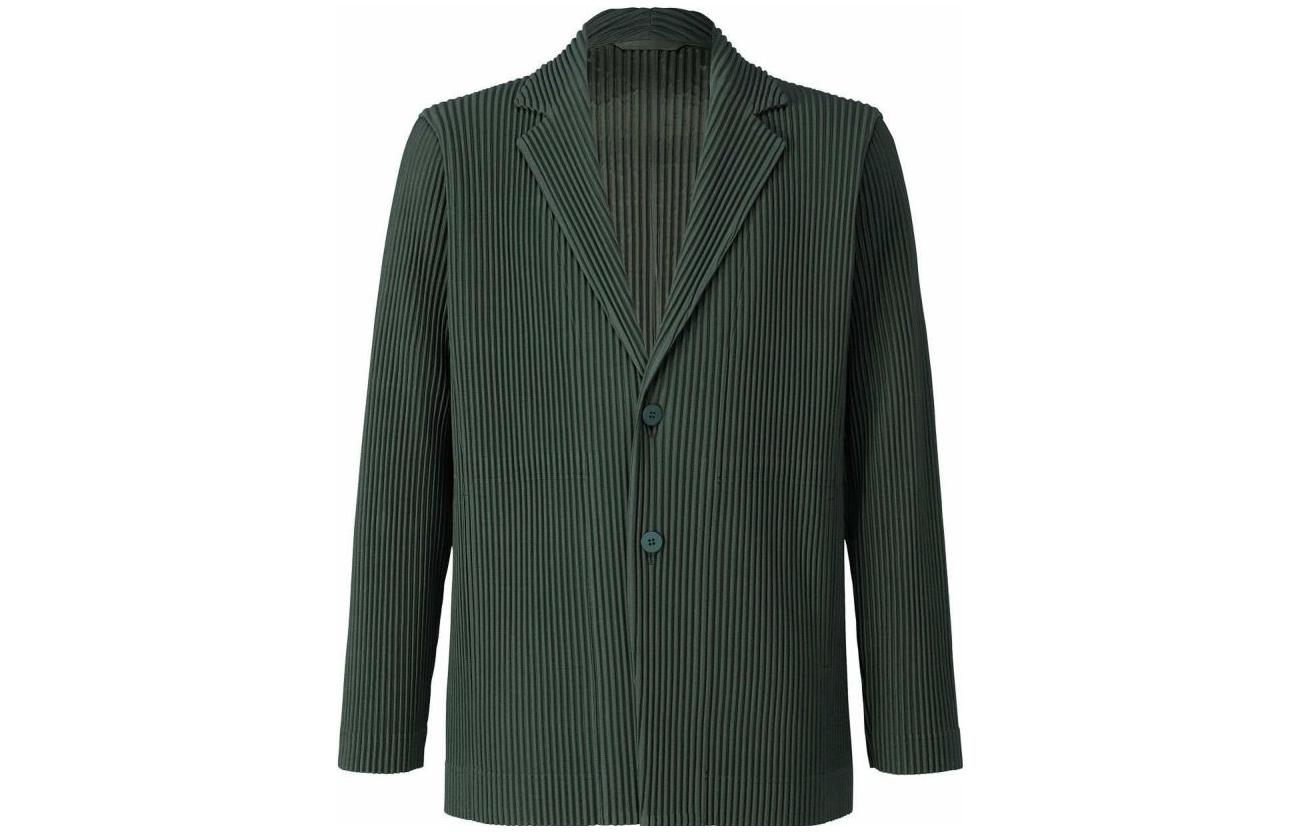 HOMME PLISSÉ ISSEY MIYAKE FW22 Green Pleated Long-Sleeve Jacket for Men HP23JD155-67