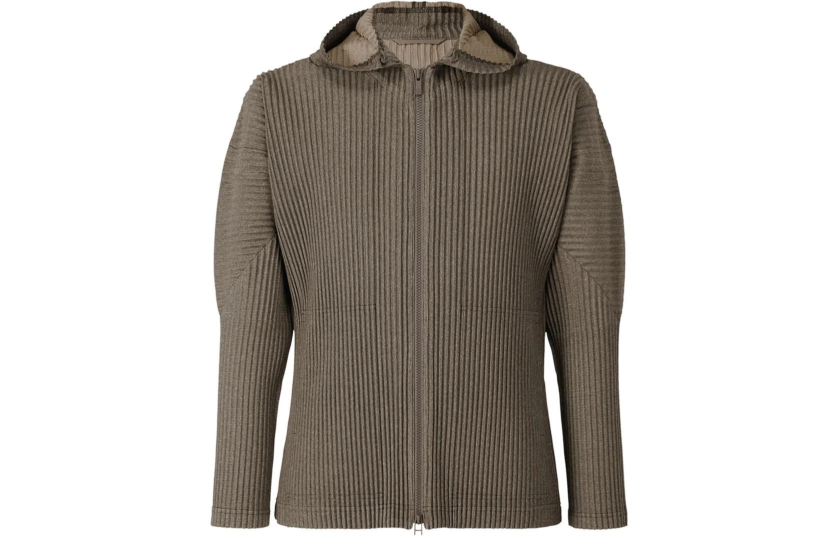 HOMME PLISSÉ ISSEY MIYAKE FW22 Grey Solid Color Zip Hoodie Jacket Mens HP28-JL180-12