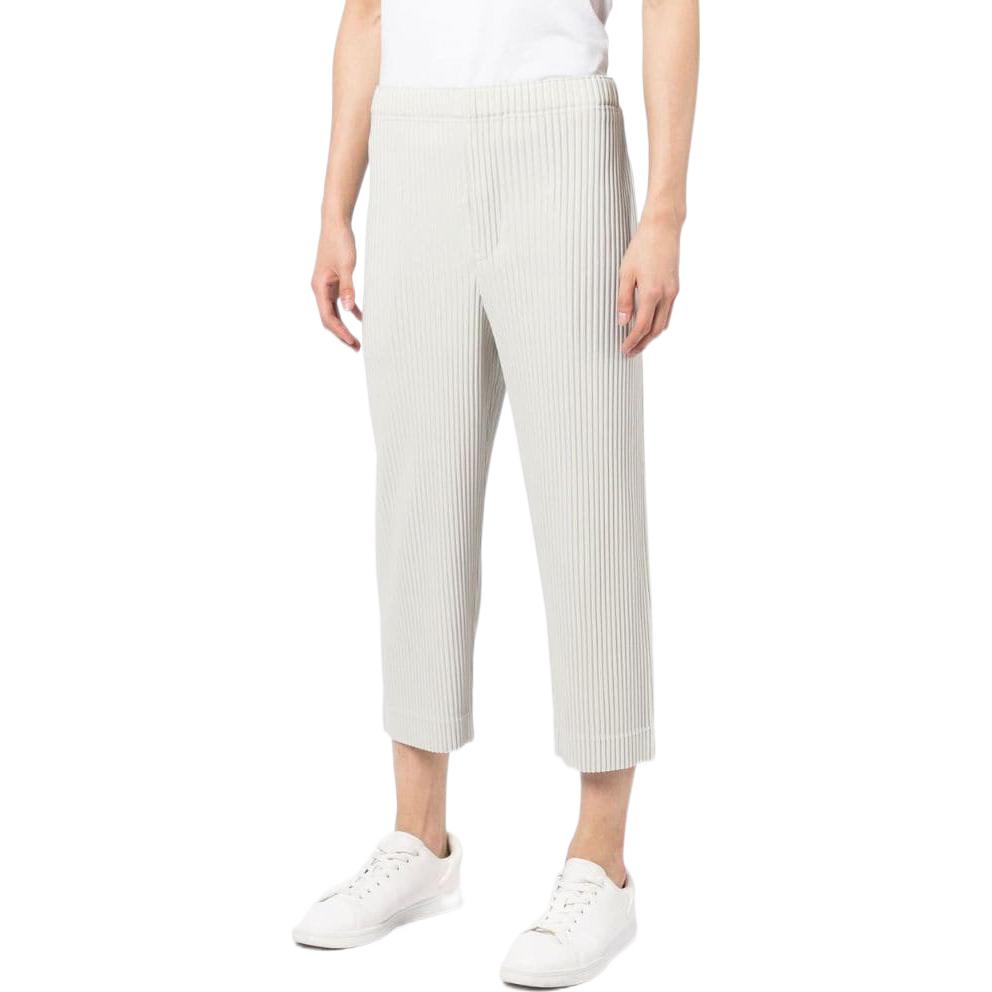 Shop Homme Plissé Issey Miyake FW22 淺灰色百褶休閒九分褲 HP28JF10904