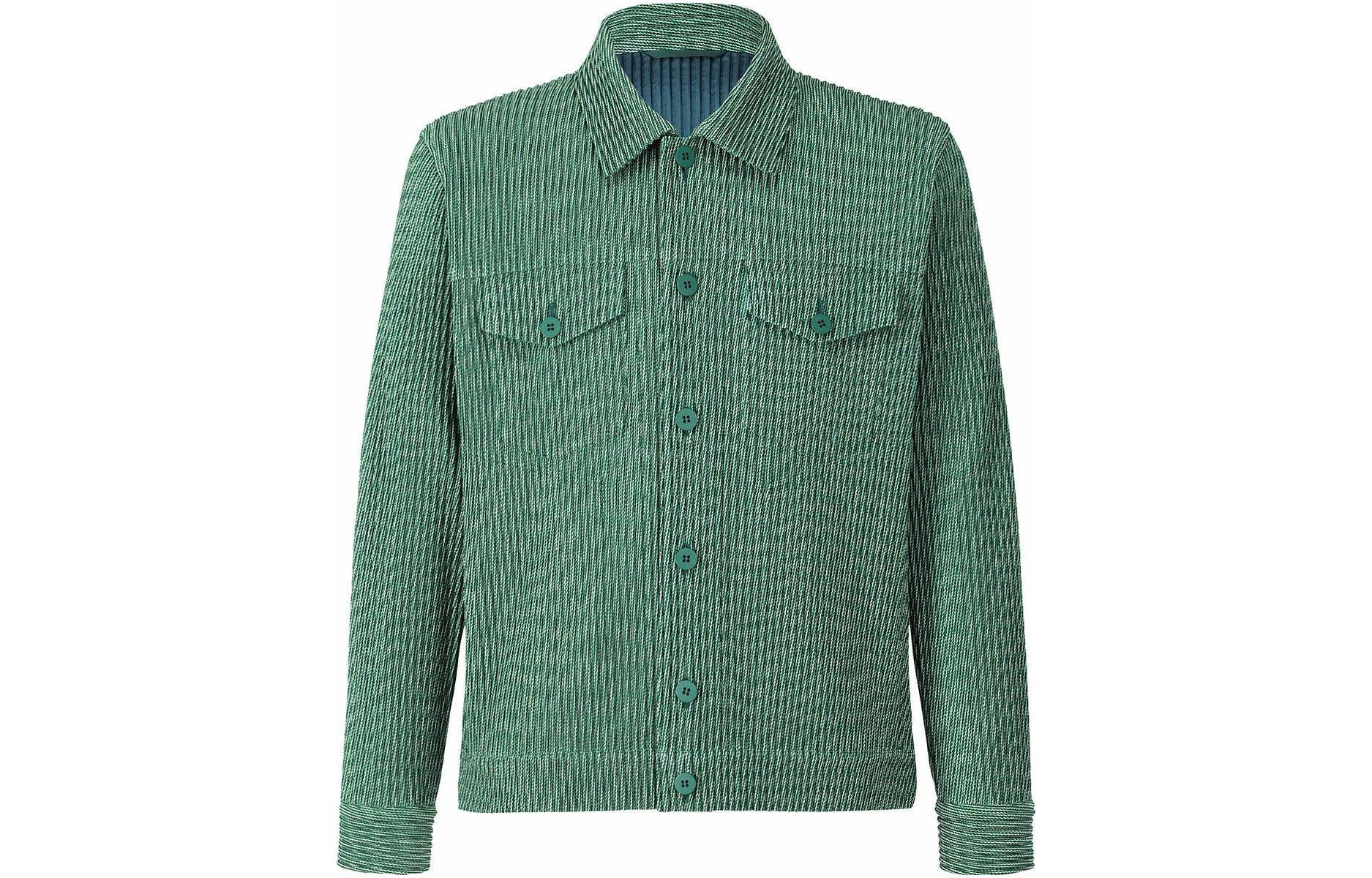 HOMME PLISSÉ ISSEY MIYAKE FW22 Multi-tone Collared Button Jacket Green Men’s HP23JC161-62