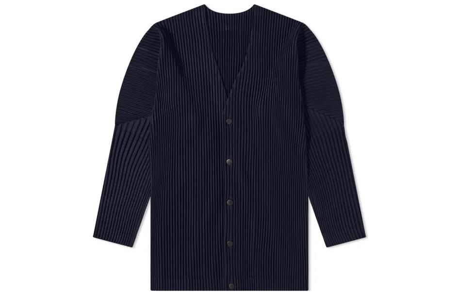 HOMME PLISSÉ ISSEY MIYAKE FW22 Navy V-Neck Button-Up Long Sleeve Jacket Men HP28JL141-75