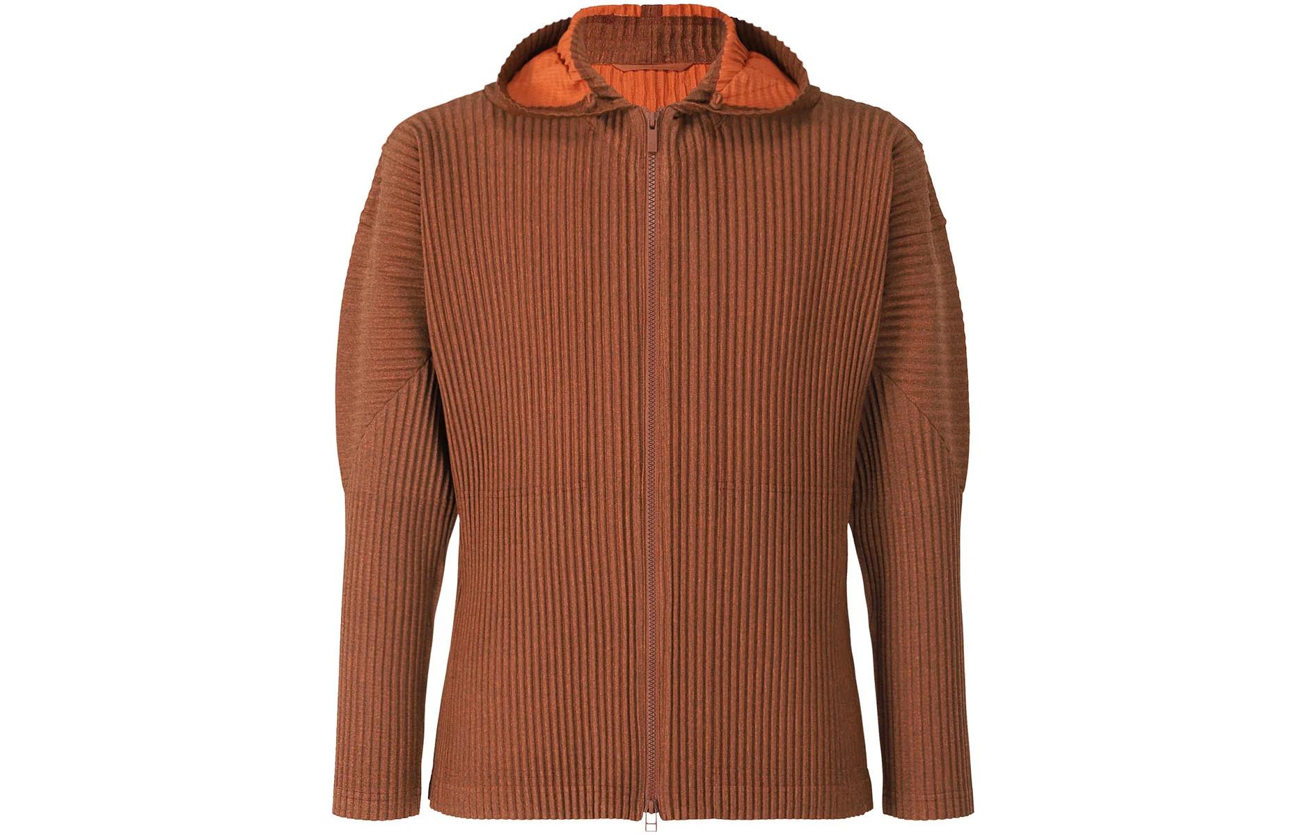 HOMME PLISSÉ ISSEY MIYAKE FW22 Orange Solid Color Hooded Zip Jacket HP28-JL180-32
