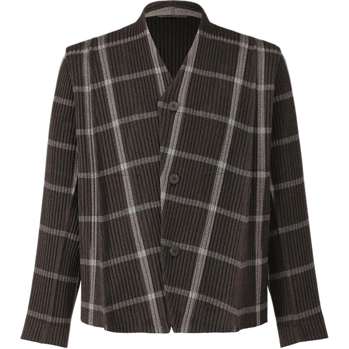 HOMME PLISSÉ ISSEY MIYAKE FW22 Plaid Tweed V-Neck Jacket Black HP28FD305-19